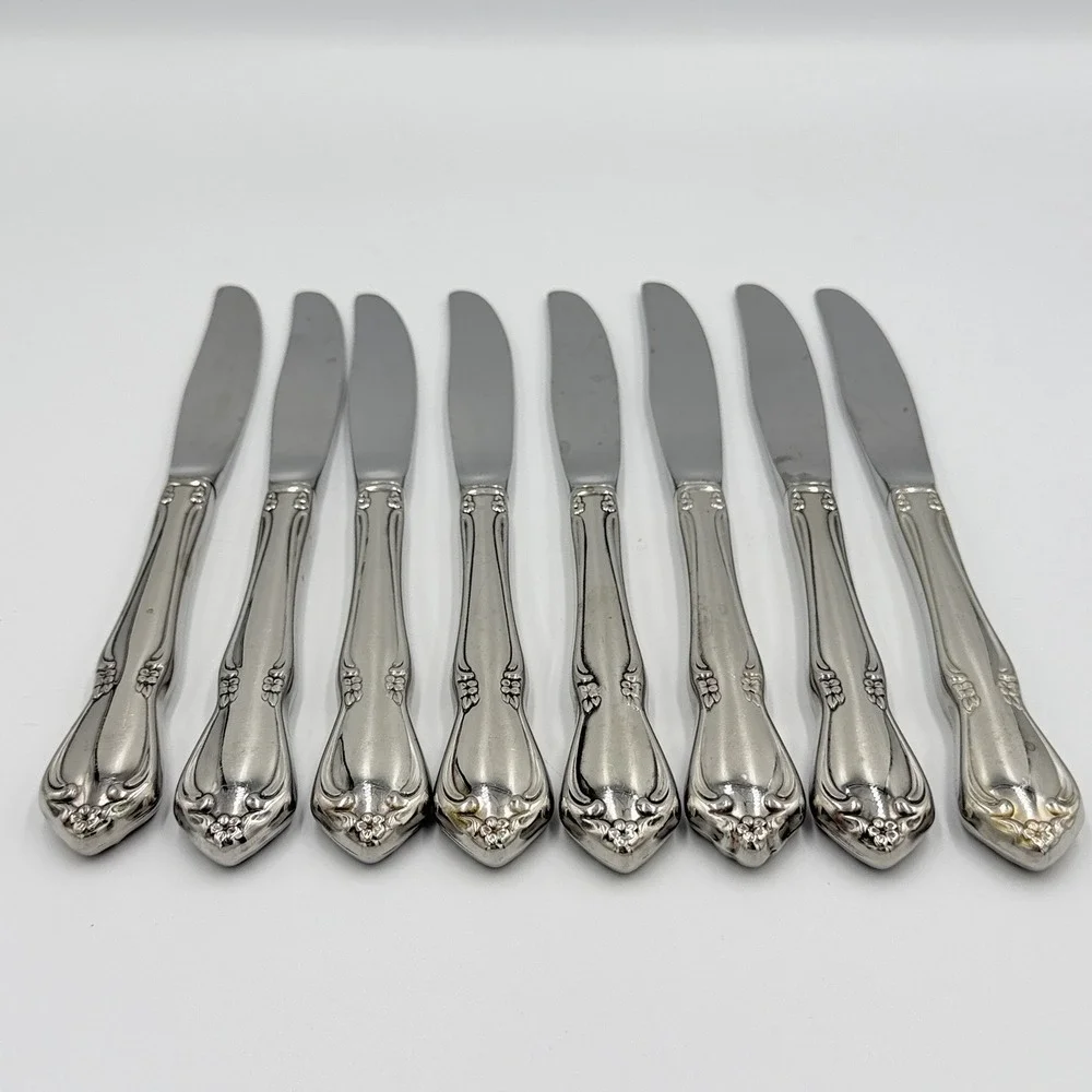 Oneidacraft Deluxe Chateau Dinner Knives Set of 8 Stainless Steel Flatware 8.5